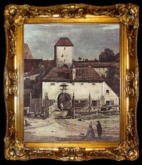framed  Bernardo Bellotto Ansicht von Pirna, Pirna von der Sudseite aus gesehen, mit Befestigungsanlagen und Obertor (Stadttor) sowie Festung Sonnenstein, ta009-2
